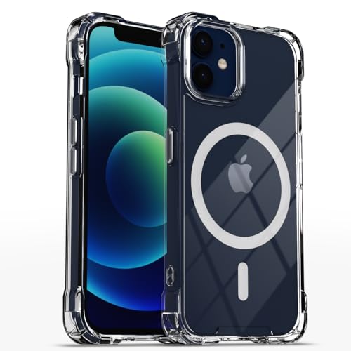 Image of Outlouders Back Cover for iPhone 12 Mini Mag-Safe Transparent PC + TPU Bumper Case with Magnetic Support Shockproof Protection (Transparent Mag-Safe)