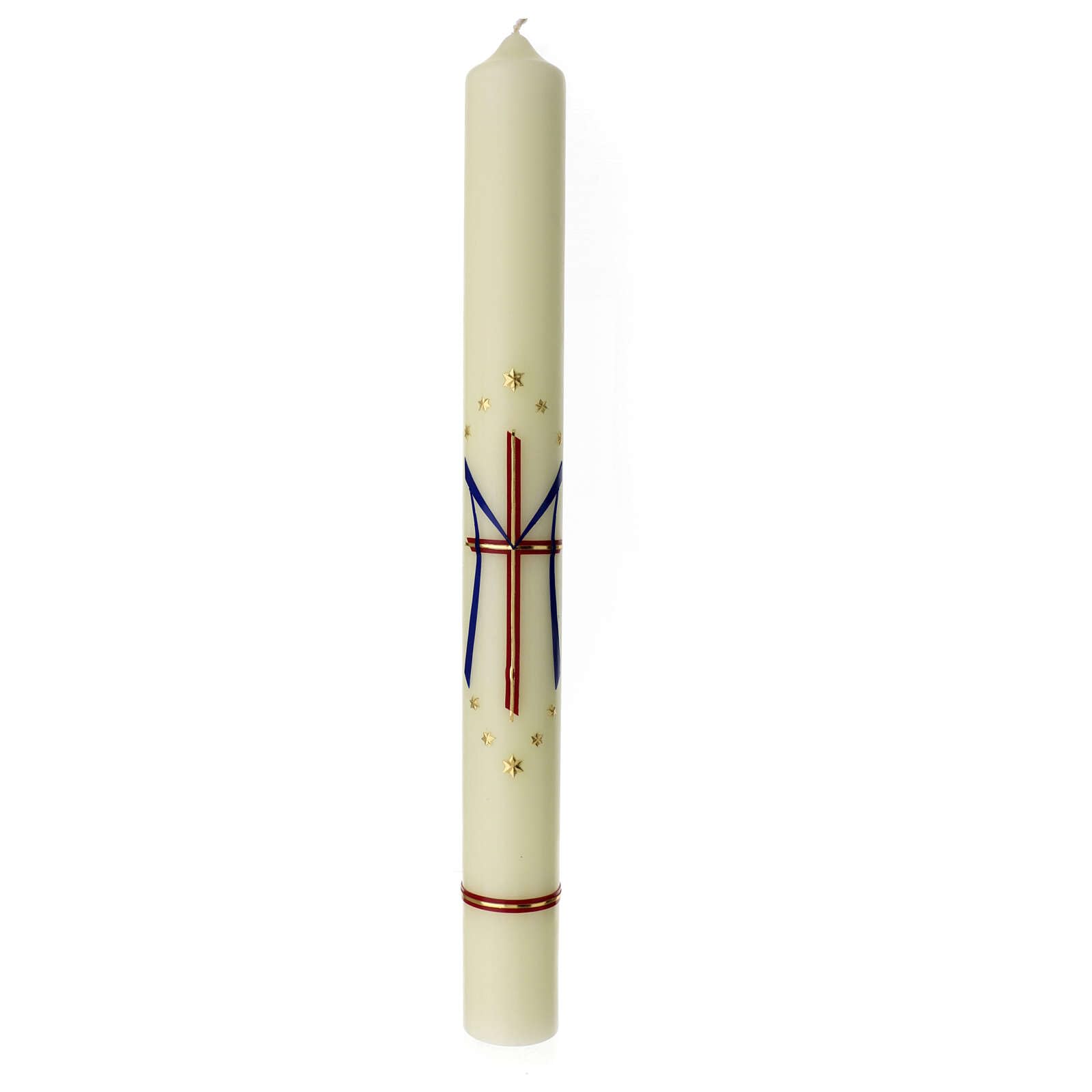 Marian Candle with red Cross and Blue M 60x6 cm