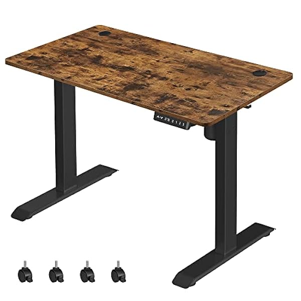 SONGMICS Höj- och sänkbart skrivbord elektriskt, 60 x 120 cm bordsyta, steglöst justerbar, minnesfunktion med 3 höjder, vintagebrun-svart LSD101X01