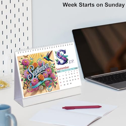 Image of AiYuanzsh 2026 5D Diamond Painting Calendar, DIY Rhinestone Diamond Art Kit Tabletop Ornaments, 12-Month Desk Planner from Jan to Dec, Creative Home Office Desktop Decoration, Craft Gift for Adults