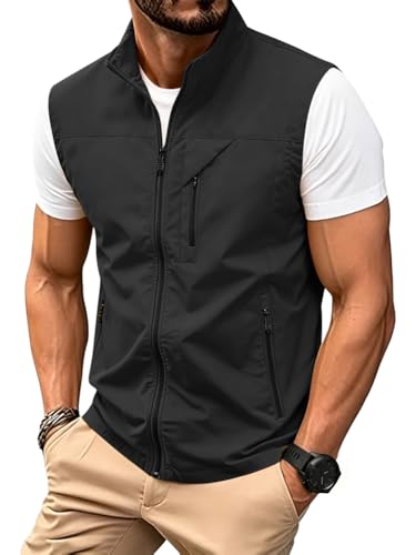 Oanviso Gilet Homme Légère Été Veste Sans Manches De Pêche A Noir L