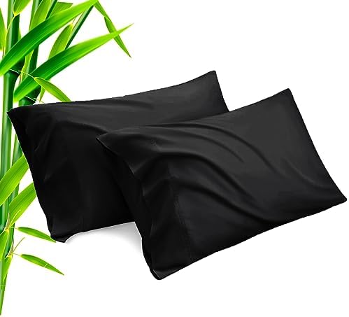 TELUS Black Pillow Cases Queen Size 2 Pack, Bamboo Rayon Cooling Pillowcases with Envelope Closure, Cool Breathable Pillow Case for Hot Sleepers & Night Sweats, 20x30 inches
