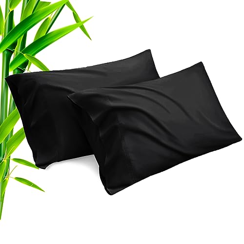 TELUS Black Pillow Cases Standard Size 2 Pack, Bamboo Rayon Cooling Pillowcases with Envelope Closure, Cool Breathable Pillow Case for Hot Sleepers & Night Sweats, 20x26 inches