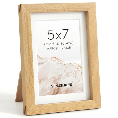 Image of 5x7 Picture Frame, USA-Sourced Natural Beech Wood Photo Collage Frame with HD Tempered Glass, Modern Simple 5 x 7 Wooden Frame Matted to 4x6, Gallery Wall Frames for Art, Wall or Tabletop Display