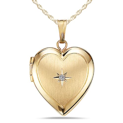 PicturesOnGold.com Yellow Gold Heart Photo Locket with Genuine Diamond in 14K Gold Filled or 14K Yellow Gold