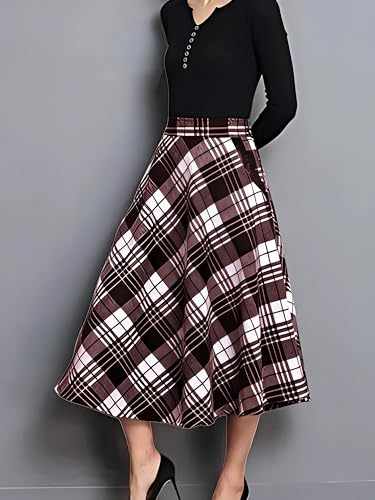 Image of Cotton A-Line Midi Skirt for Girls | Elegant Maroon Blue Black Checks | Everyday Wear
