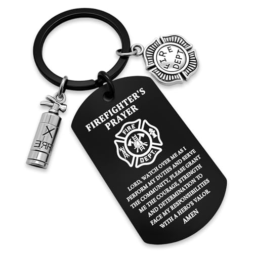 HubbgDesign Firefighter Prayer Keychain, Engraved Fire Fighter Gifts, Gift for Firefighters Men...