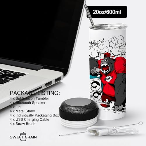 sweet-grain-Music-Speaker-Tumbler4Pack-20-oz-Sublimation-Tumbler-Skinny-Straight-with-Speaker-Straw-USB-Charging-Cable-Music-Tumbler-Cup-Black