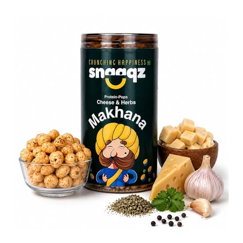 Image of SNAAQZ Cheese & Herbs Roasted Makhana | Crunchy Fox Nut Healthy Snack | Cheesy Phool Makhana Namkeen | Gluten Free Protein Rich Snack | Low Calorie Roasted Lotus Seeds with Cheese Flavour | 70gm pack