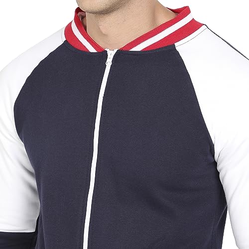 Image of Campus Sutra Men's Multicolour Zip-Front Jacket With Raglan Sleeve For Casual Wear | Low-High Neck | Long Sleeve | Zipper Closure | Cotton Jacket Crafted With Comfort Fit For Regular Wear