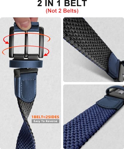 Image of BULLIANT Men Belt Rerversible Golf Belt Stretch Braided for Gift Men 1 3 /8 inch-2 In 1 Belt