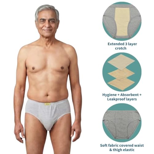 Image of Leak Proof Underwear For Men | Absorbs 35ml Of Leaks | Wash & Reuse | Anti Bacterial, Hygienic & Leakproof | Comfy Cotton | Pack Of 1 | Grey | L