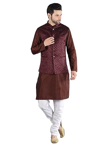 Image of Uri and MacKenzie Men's Silk Blend Kurta Pajama with Designer Ethnic Nehru Jacket /Modi Jacket