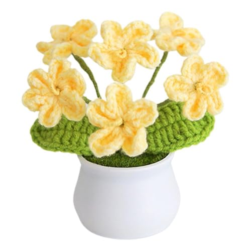 Ramo de flores de hilo, flores de ganchillo artificiales pequeñas flores palmeadas, mini maceta de punto lindo adorno diseño de plantas