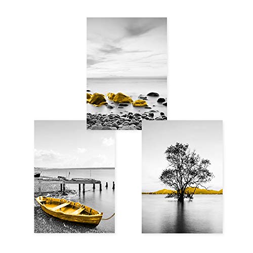 Décoration murale lac nordique gris triptyque pour habiller un grand mur vide