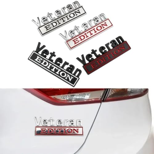 Image of Pair Set Veteran Edition Rated 4x4 Emblem Metal Badge Nameplate Sticker Replacement for Universal Vehicle, Truck, SUV,Motorcycle, Rear Trunk Decals (Silver Red)
