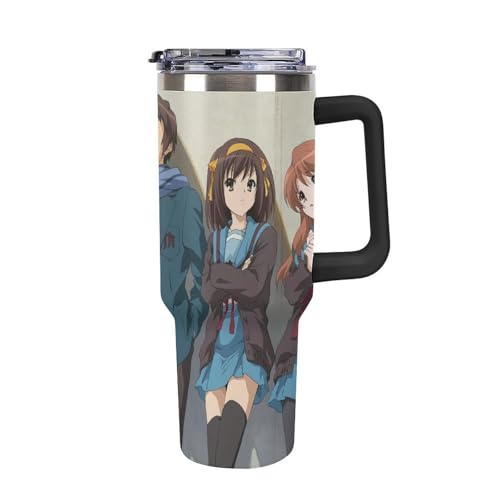 タンブラー 涼宮ハルヒシリーズ The Melancholy of Haruhi Suzumiya 水筒 40OZ 真空断熱 保温保冷 ステンレスマグボトル 結露しない ストロー付き/直飲み可能 洗いやすい ハンドル付き 車内用 アウトドア キャンプ 大容
