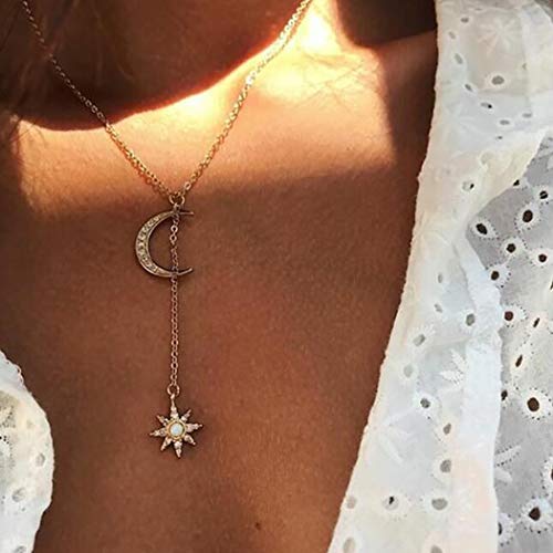 UPSTONE Boho Multi-layers Moon Necklace Crystal Necklaces Pendant Jewelry for Women and Girls (Gold)