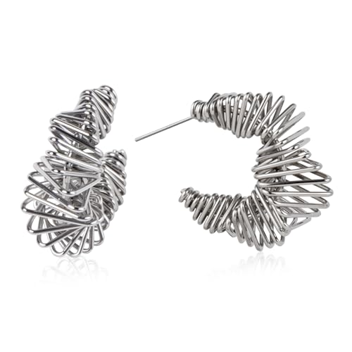 Lightweight Twisted Stud Earrings for Women|Sterling Silver Post Hoops Trendy|Statement Earrings For Gifts