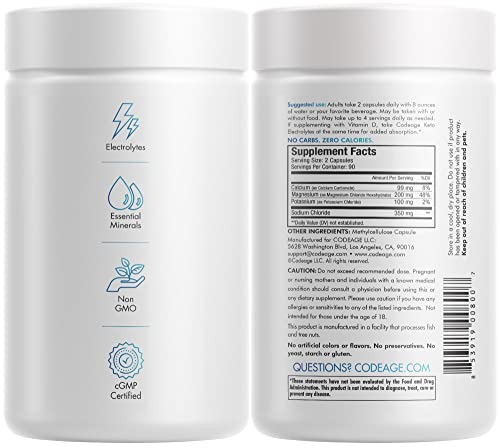 Codeage Keto Electrolytes Supplement – Vegan Electrolyte Tablets W Magnesium, Potassium, Calcium & Salt - Electrolyte Powder Salt Pills & Drink Hydration Supplements – Non-Gmo, Keto Diet - 2 Pack #TOP1