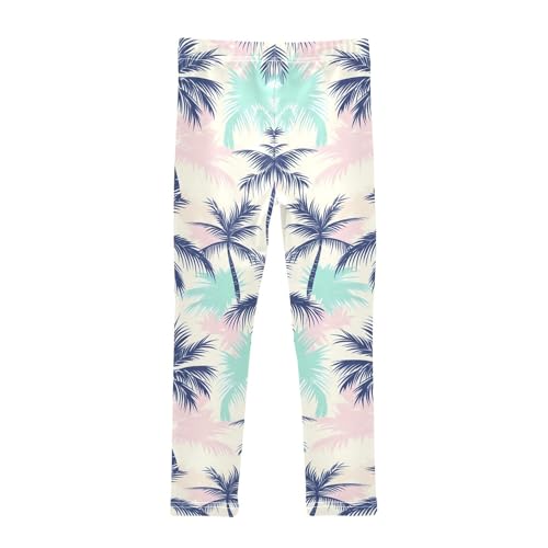 Pink Green Blue Palm Pattern Girls Leggings Soft Stretch Workout Yoga Dance Pants for Kids Casual Tights2