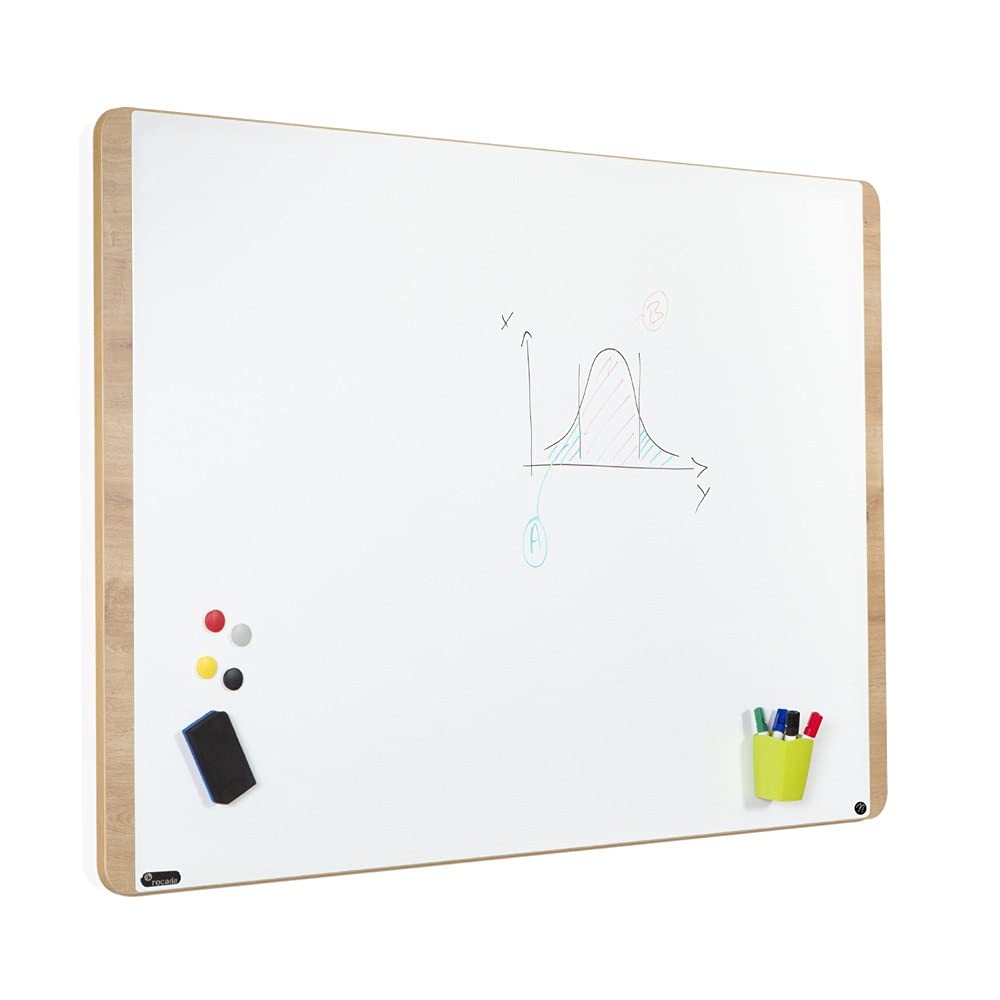 Rocada | Pizarra Blanca y Madera de la Gamma Natural | Pizarra Magnética | Borrado en seco | Pizarra de Pared Elegante | Distintas Posiciones | 75 x 115 cm