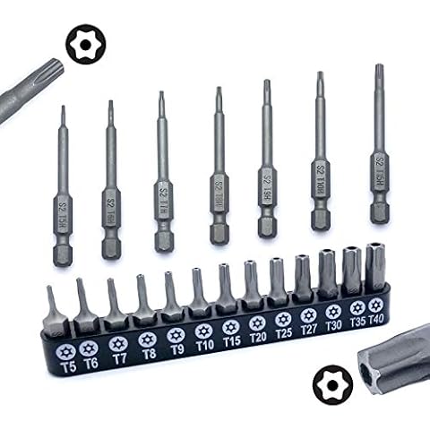 VETCO 20-Piece Security Torx Bit Set, Tamper Resistant Star Bits Set S2 Steel, 1" and 2.25" Long T5 - T15 Cover