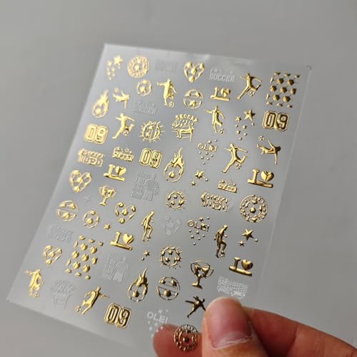 Image of Soccer Nail Stickers Football Nail Decals Gold Metallic Nails Charms 5D Self Adhesive Shiny Sports Nails Stickers Supply for Women DIY Manicure Decoration Accessories