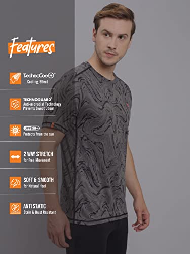 Image of TECHNOSPORT Men Polyester Regular Fit Half Sleeve Jacquard T-Shirt with Double Cool, Quick Dry & Anti Microbial for Sports, Running & Casual Use