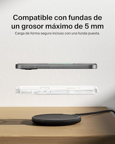 Belkin Cargador Inalámbrico de 15 W, Estación de Carga para iPhone 17, iPhone 16/15 Series, AirPods, Samsung Galaxy S25, Galaxy S24, Pixelsnap - Cable Incluido (sin Fuente de alimentación) - Negro - imagen 5