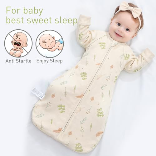 Image of 2 Pack Transitional Baby Swaddling Sacks with Arms Up Length Sleeves & Mitten Cuffs, Sleeping Sack Bag 2 Ways Zipper, Wearable Swaddle Blanket for Newborns Baby Snug Fit Calms Startle Reflex