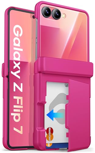 Image of ASAFCASE for Samsung Galaxy Z Flip 7 Case with Card Holder (3 Cards), Pink | Hinge Protection, Outer Screen Protector, Shockproof Rugged Phone Protective Cover Wallet Case for Samsung Galaxy Z Flip 7