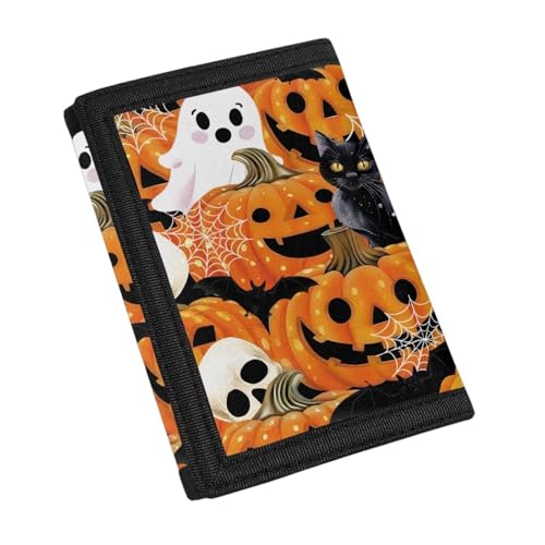 Pumpkin Ghost Small Wallet for Teen Girls Halloween Girls Coin Purse for Kids 6-8 Cute Orange Leather Coin Purse Toddlers Trifold Wallets