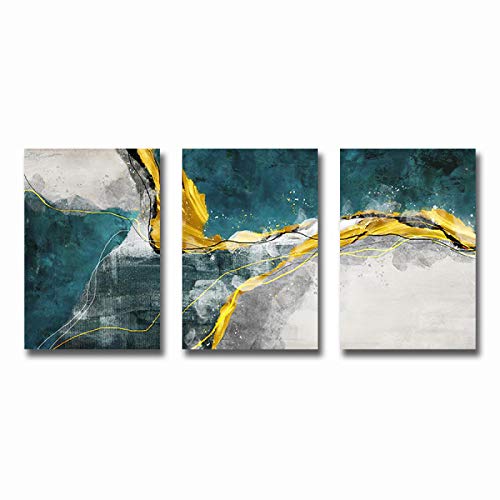 Peinture abstraite d'art mural bleu or pour créer un salon chic