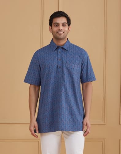 Image of Fabindia Fabnu Men Cotton Printed Mandarin Collar Full Sleeves Everyday Comfort Fit Kurta