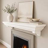 Chimenea rústica de 48 pulgadas con ménsulas arqueadas, chimenea para sala de estar (blanco)