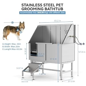 GAOMON 50" Dog Bathing Station,Professional Stainless Steel Dog Washing Station for Large Dogs, Dog Grooming Tub Bathtub with Soap Box, Removable Ramp,Faucet,Washing Sink for Home GAOMON 50 Dog Bathing StationProfessional Stainless Steel Dog Washing Station for Large Dogs Dog Grooming Tub Bathtub with Soap Box Removable RampFaucetWashing Sink for Home