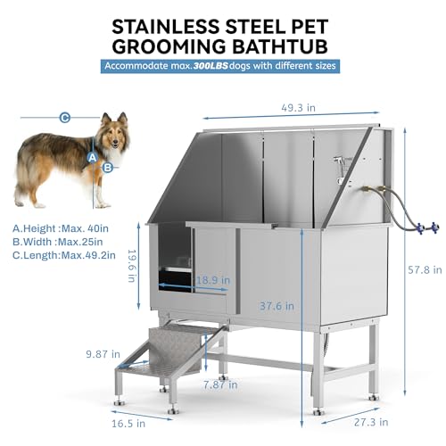 GAOMON-50-Dog-Bathing-StationProfessional-Stainless-Steel-Dog-Washing-Station-for-Large-Dogs-Dog-Grooming-Tub-Bathtub-with-Soap-Box-Removable-RampFaucetWashing-Sink-for-Home GAOMON 50 Dog Bathing StationProfessional Stainless Steel Dog Washing Station for Large Dogs Dog Grooming Tub Bathtub with Soap Box Removable RampFaucetWashing Sink for Home