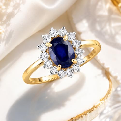 Image of Princess Diana Inspired Halo Birthstone Ring for Women Girls | Pure 925 Sterling Silver with AAA+ Natural Gemstone | 18K Gold-Plated | Best Gift for Birthday, Anniversary, or Valentine�s Day