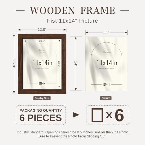 Image of VCK 11x14 Picture Frames Brown - Wide Border Wood Multi Certificate 11 x 14 Frame, Family Photos, Office Prints, Studio /Gallery Artwork, Woodgrain Series, Wall Hanging, Set of 6