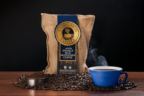 Jamaica Blue Mountain Roasted Whole Beans Coffee by Stoneleigh - 16oz - Traditional Jamaican Crocus (Burlap) Bag Packed Ideal for Gifting