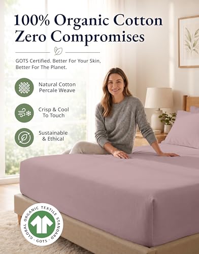 Image of LANE LINEN 100% Organic Cotton Twin Fitted Sheets, Lilac, 2-Piece Set (1 Fitted Sheet, 1 Pillowcase), Percale Weave, Lightweight, Soft, Breathable, Fits Mattress Upto 15' Deep - Lilac (No Flat Sheet)