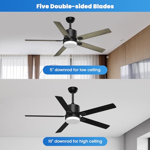 alescu Black Ceiling Fans with Lights - Outdoor Ceiling Fan with Remote, 52 Inch Modern Ceiling Fan for Patio, Bedroom Living Room