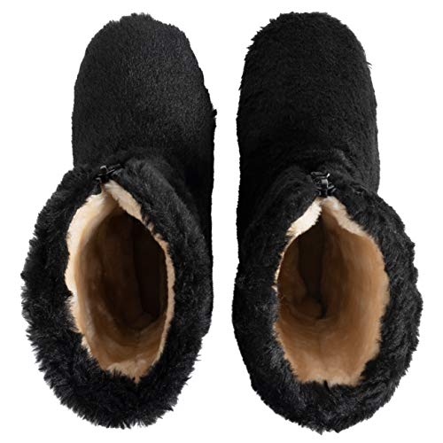 Polar Womens Memory Foam Zipper Faux Fur Covered Rubber Sole Indoor Outdoor Cosy Luxury Boot Slippers - Black - UK5/EU38 - YC0719