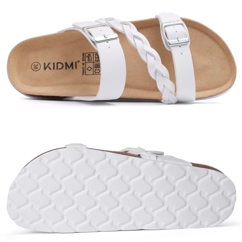 Image of KIDMI Women's Cork Footbed Sandals with Arch Support Comfortable Slip-On Slide Sandals With Adjustable Buckle for Summer