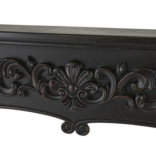 Image of Deco 79 Wooden Scroll Fireplace Mantle Freestanding with Floral Accents, 45 inch x 9 inch x 43 inch, Black