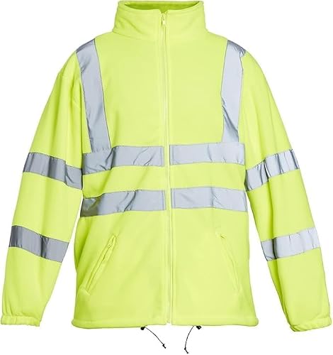 Image of Unisex Hi Vis Fleece Jacket – High Visibility Safety Workwear Coat with Reflective Tapes, Water Resistant Anti-Pill Top Builder Jacket for Men & Women, Zipper Closure, (Yellow-L)