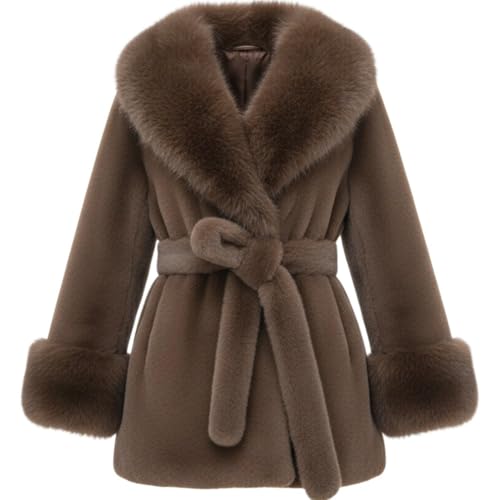 Manteau en fausse fourrure femme long contre le froid avec col protecteur