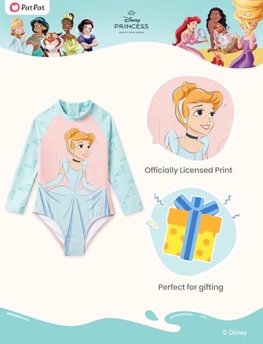Image of Disney Frozen Stitch Princess Minnie Mouse Girls Swimsuit Long Sleeve Rashguard UPF 50 One Piece Bathing Suit Size 3M-13Y