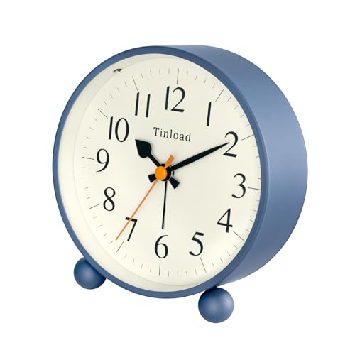 Image of Tinload 4.5 inch Vintage Retro Analog Alarm Clock, Super Silent Non Ticking Small Clock with Manual Light, Snooze, Battery Operated, for Living Room, Bedroom, Bedside, Desk(Blue)